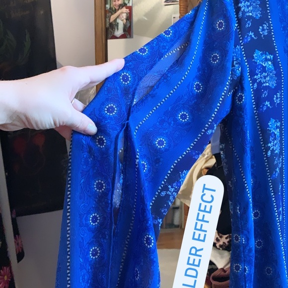 Blue floral patterned dress, cold shoulder effect - Picture 2 of 2